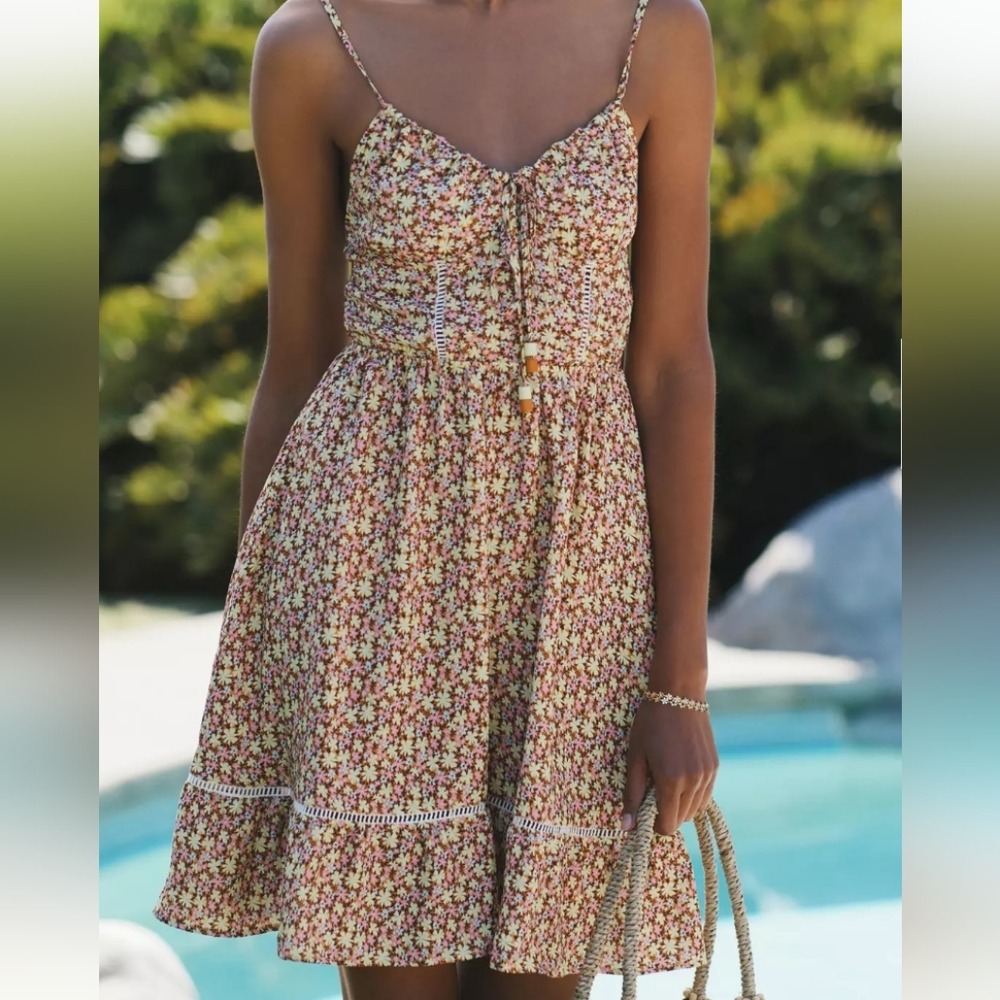 Maaji Anthropologie Radiant Meadow Kamala Floral Embroidered Mini Summer Dress